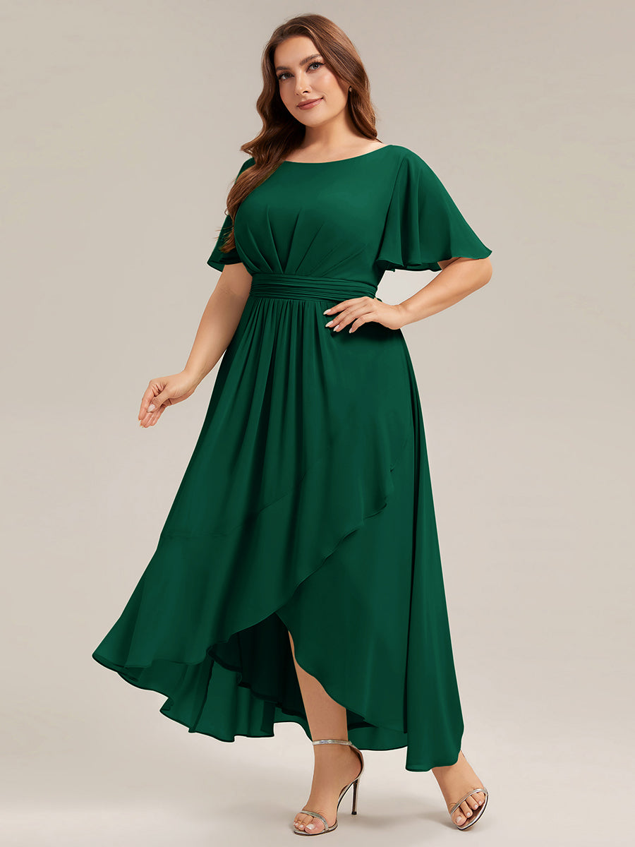 ever SAGE|High Low Ruched Chiffon Ruffle Sleeve Bridesmaid Dress