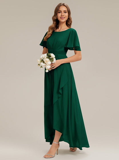 ever SAGE|High Low Ruched Chiffon Ruffle Sleeve Bridesmaid Dress