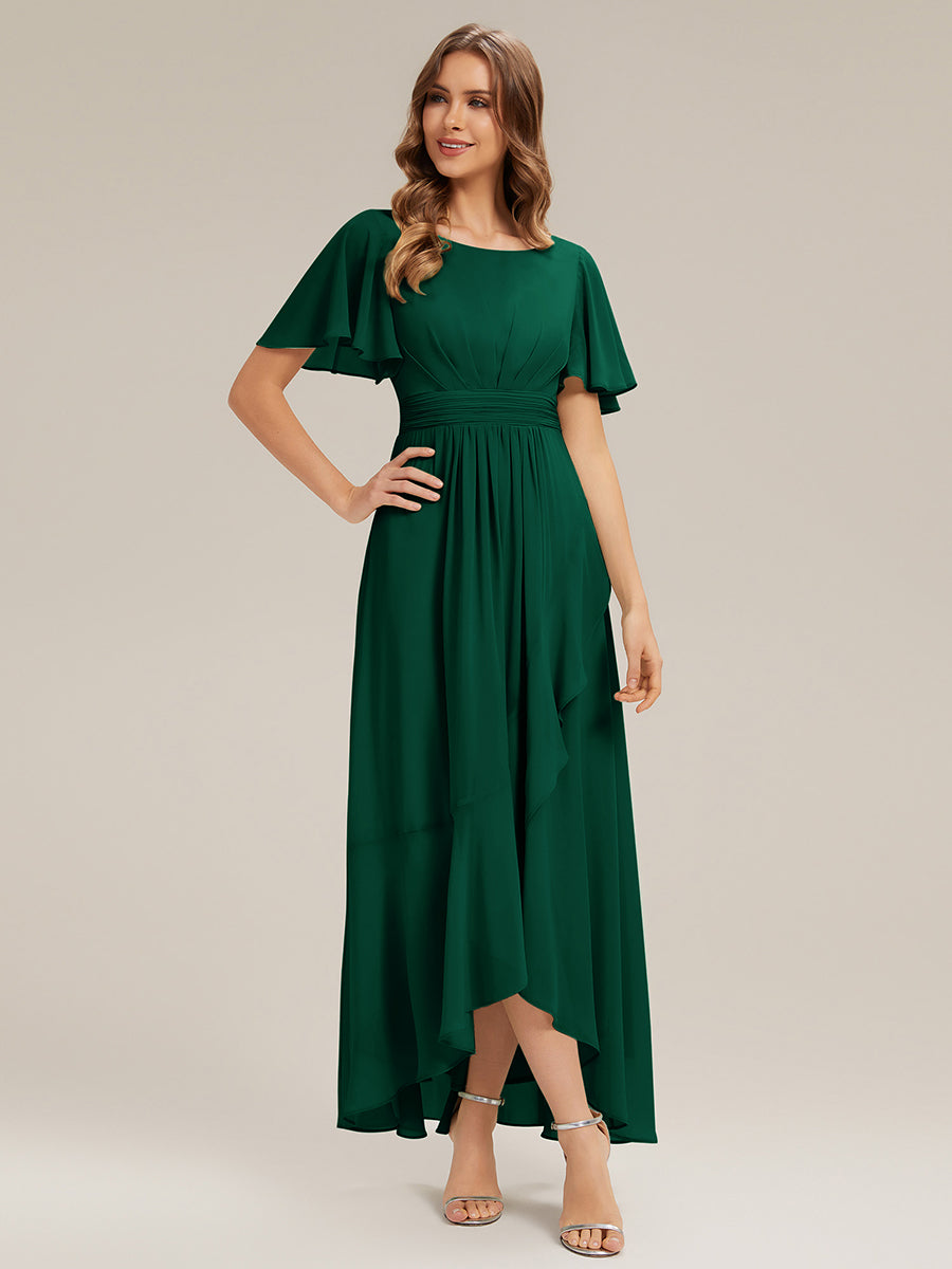 ever SAGE|Chiffon Ruffle Short Sleeve Wedding Guest Dress
