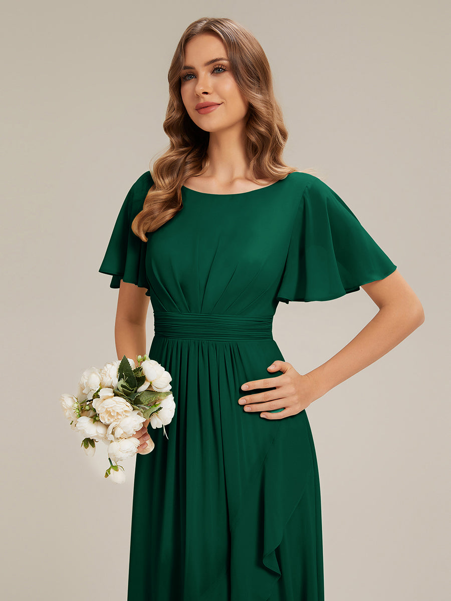 ever SAGE|High Low Ruched Chiffon Ruffle Sleeve Bridesmaid Dress