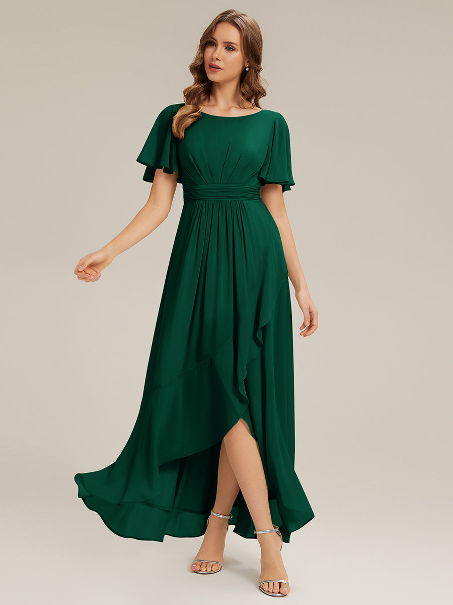 ever SAGE|High Low Ruched Chiffon Ruffle Sleeve Bridesmaid Dress