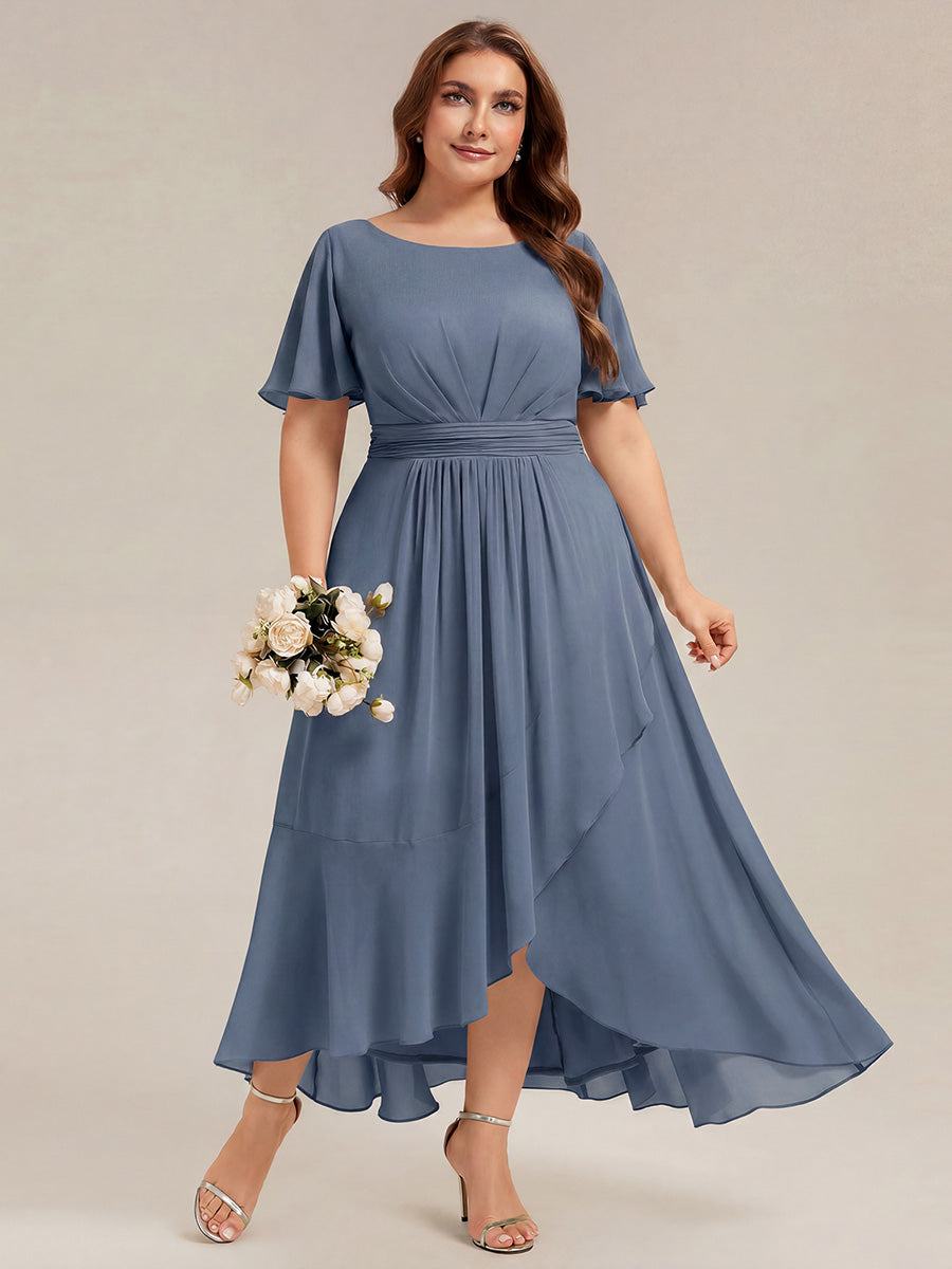 ever SAGE|High Low Ruched Chiffon Ruffle Sleeve Bridesmaid Dress