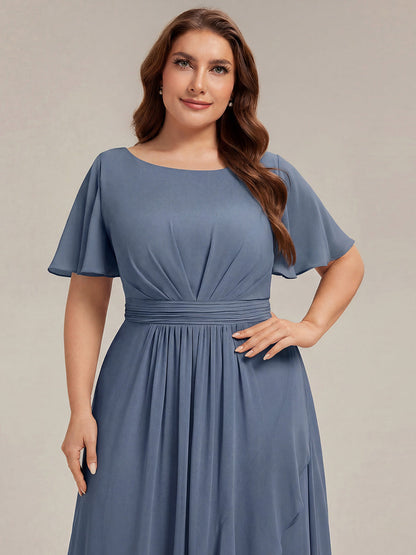 ever SAGE|Chiffon Ruffle Short Sleeve Wedding Guest Dress
