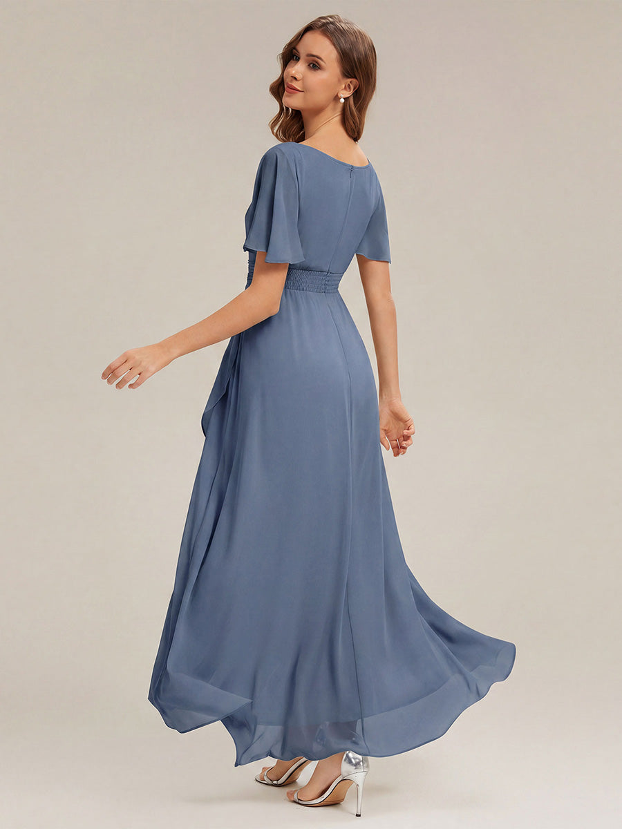 ever SAGE|High Low Ruched Chiffon Ruffle Sleeve Bridesmaid Dress