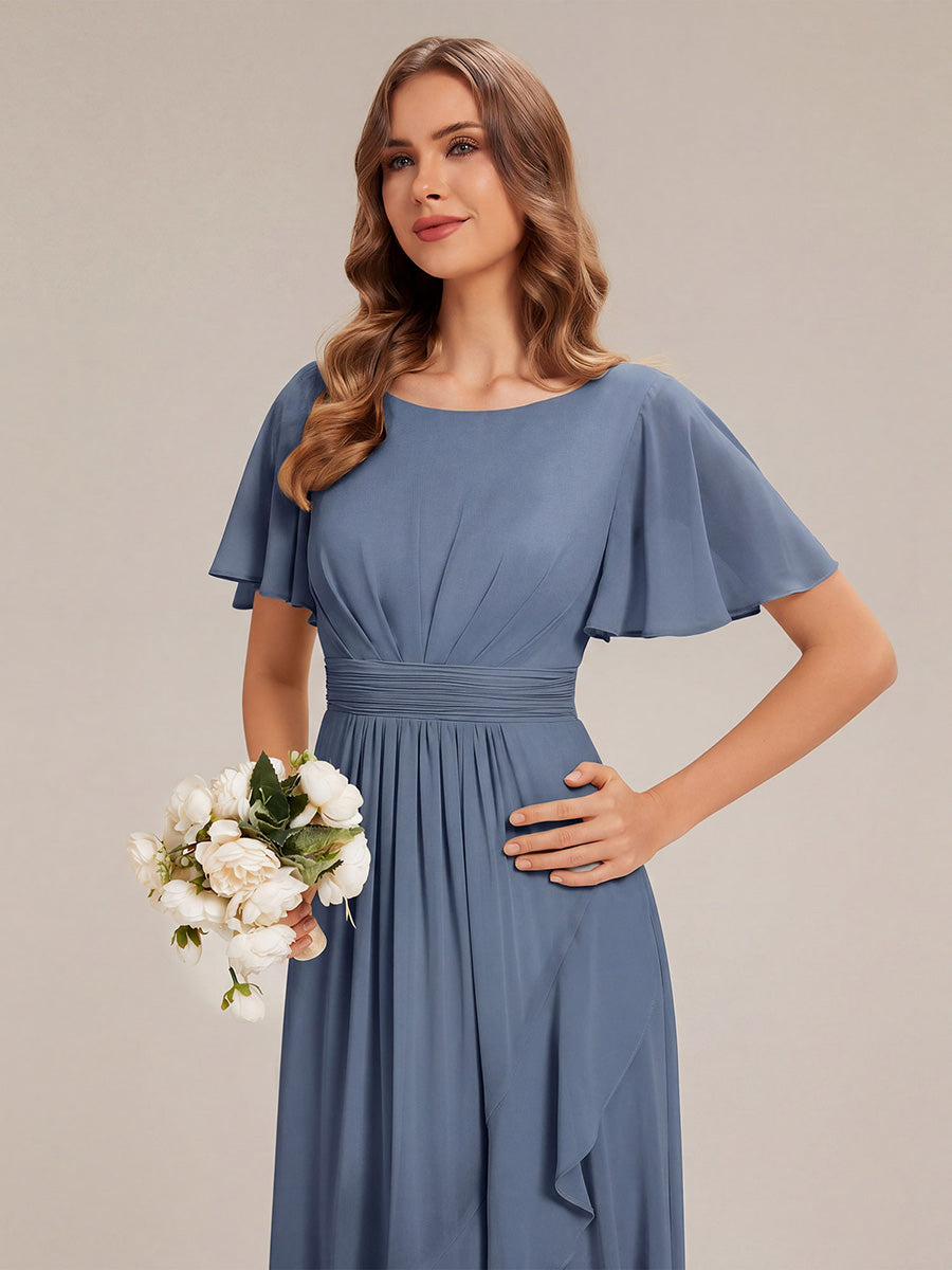 ever SAGE|High Low Ruched Chiffon Ruffle Sleeve Bridesmaid Dress