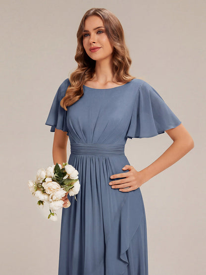 ever SAGE|High Low Ruched Chiffon Ruffle Sleeve Bridesmaid Dress