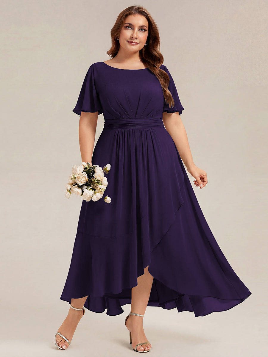 ever SAGE|High Low Ruched Chiffon Ruffle Sleeve Bridesmaid Dress