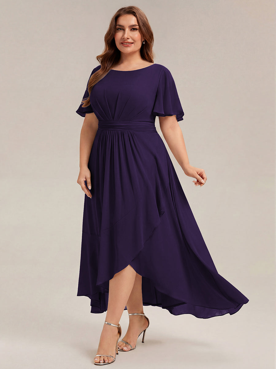 ever SAGE|High Low Ruched Chiffon Ruffle Sleeve Bridesmaid Dress
