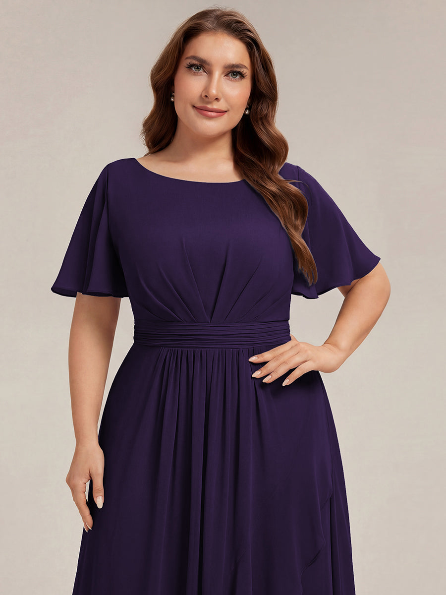 ever SAGE|High Low Ruched Chiffon Ruffle Sleeve Bridesmaid Dress