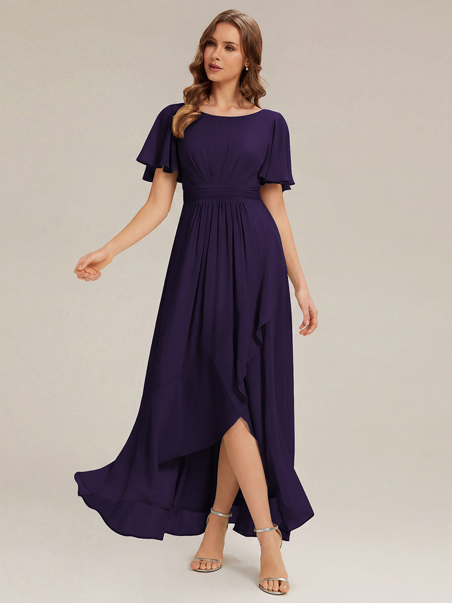ever SAGE|High Low Ruched Chiffon Ruffle Sleeve Bridesmaid Dress