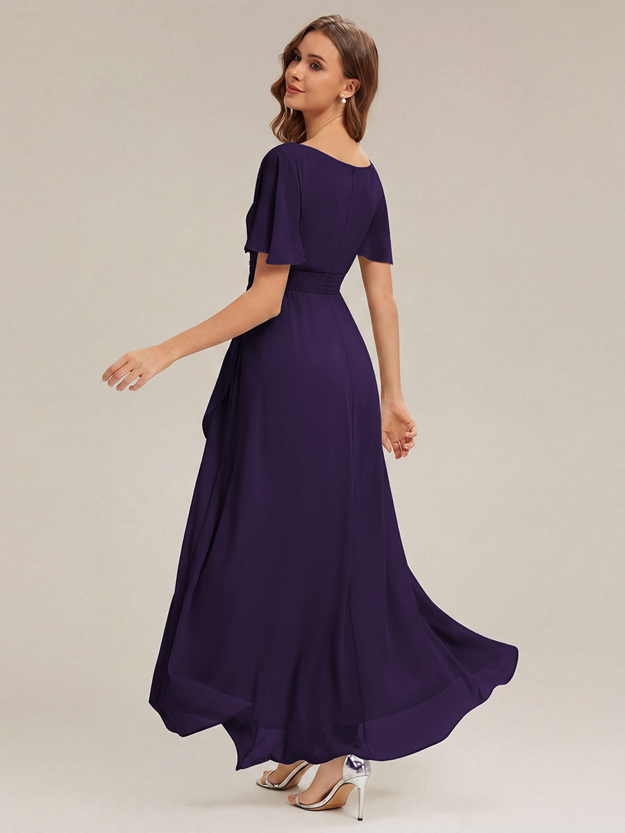 ever SAGE|High Low Ruched Chiffon Ruffle Sleeve Bridesmaid Dress