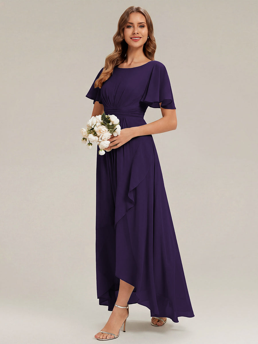 ever SAGE|High Low Ruched Chiffon Ruffle Sleeve Bridesmaid Dress