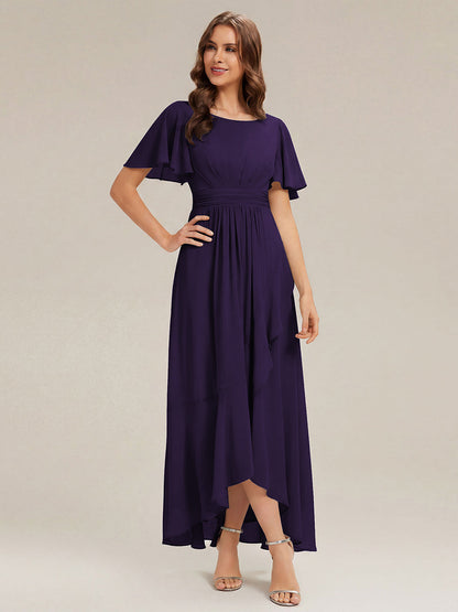 ever SAGE|Chiffon Ruffle Short Sleeve Wedding Guest Dress