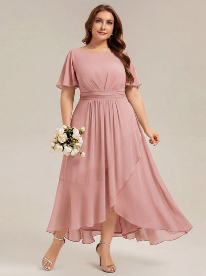 ever SAGE|High Low Ruched Chiffon Ruffle Sleeve Bridesmaid Dress
