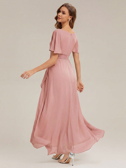 ever SAGE|Chiffon Ruffle Short Sleeve Wedding Guest Dress