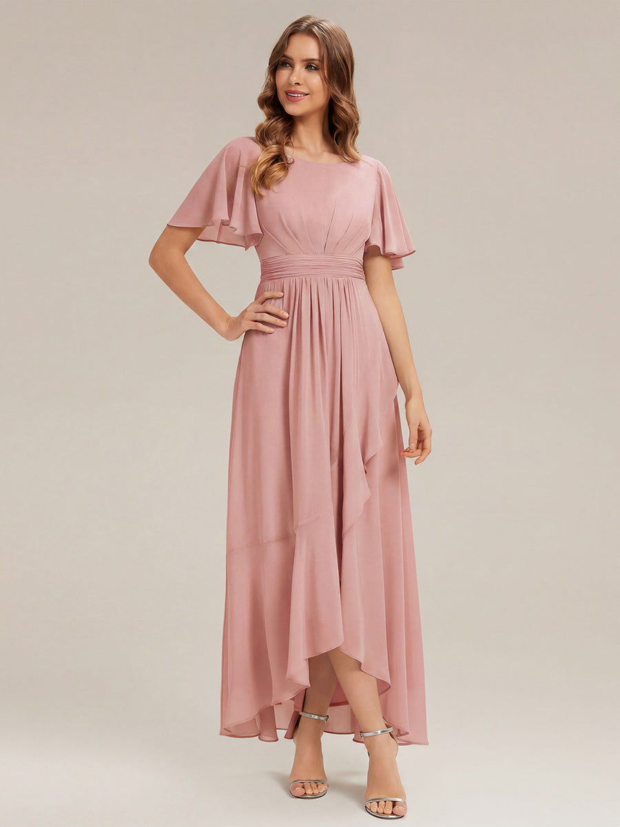 ever SAGE|Chiffon Ruffle Short Sleeve Wedding Guest Dress