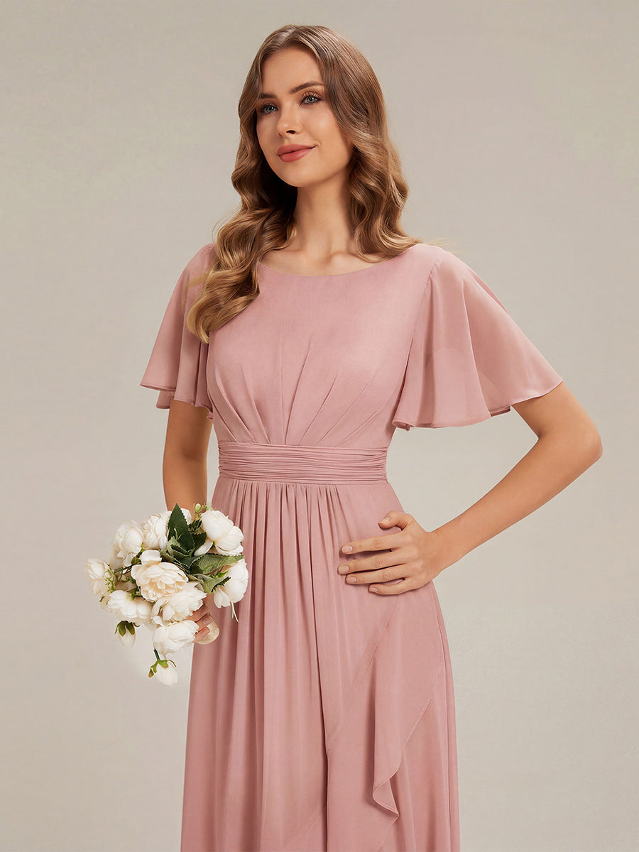 ever SAGE|High Low Ruched Chiffon Ruffle Sleeve Bridesmaid Dress