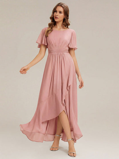 ever SAGE|Chiffon Ruffle Short Sleeve Wedding Guest Dress