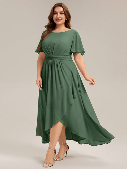 ever SAGE|High Low Ruched Chiffon Ruffle Sleeve Bridesmaid Dress