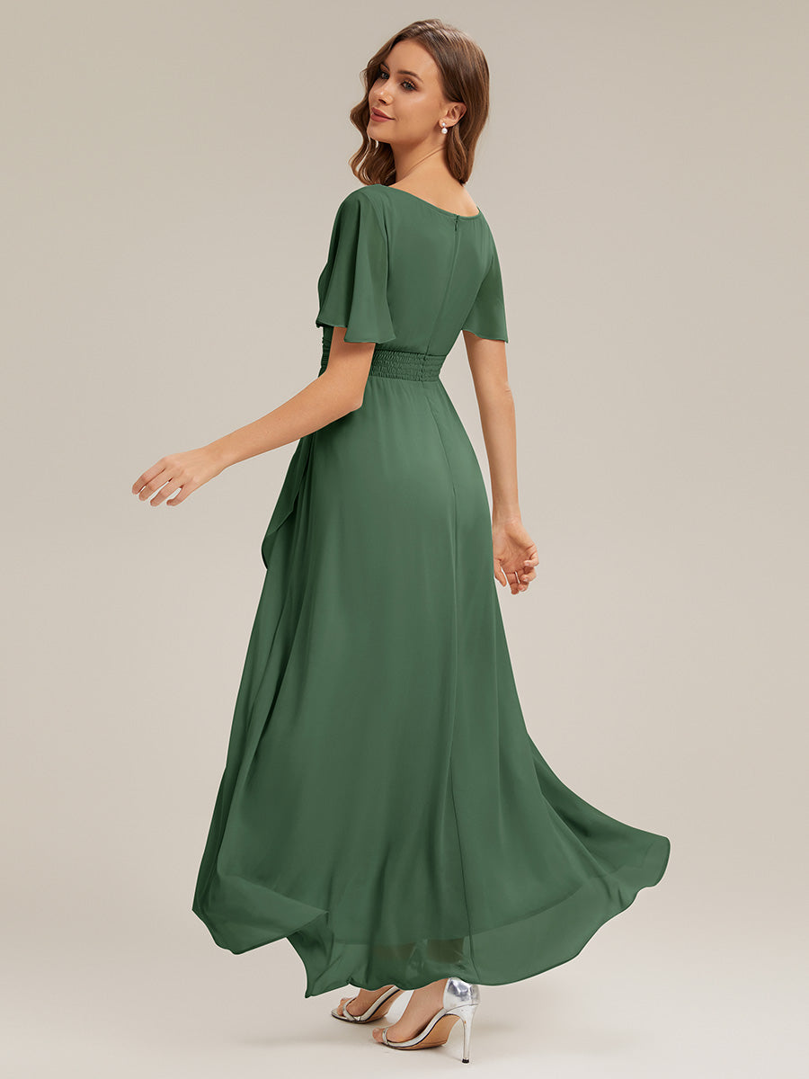 ever SAGE|High Low Ruched Chiffon Ruffle Sleeve Bridesmaid Dress