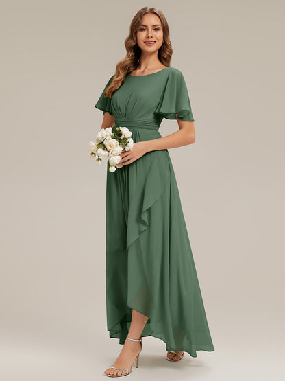 ever SAGE|Chiffon Ruffle Short Sleeve Wedding Guest Dress