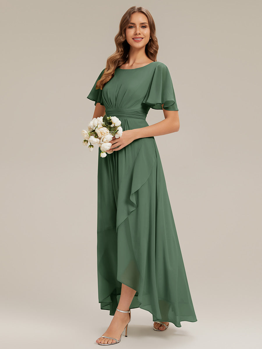 ever SAGE|High Low Ruched Chiffon Ruffle Sleeve Bridesmaid Dress