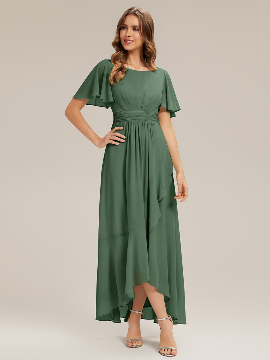 ever SAGE|Chiffon Ruffle Short Sleeve Wedding Guest Dress