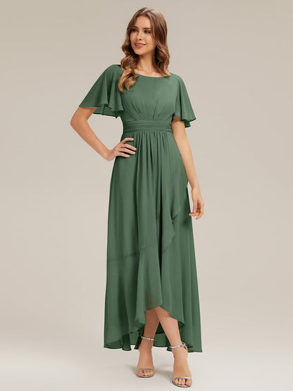 ever SAGE|High Low Ruched Chiffon Ruffle Sleeve Bridesmaid Dress