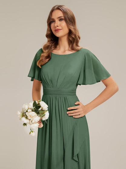 ever SAGE|High Low Ruched Chiffon Ruffle Sleeve Bridesmaid Dress