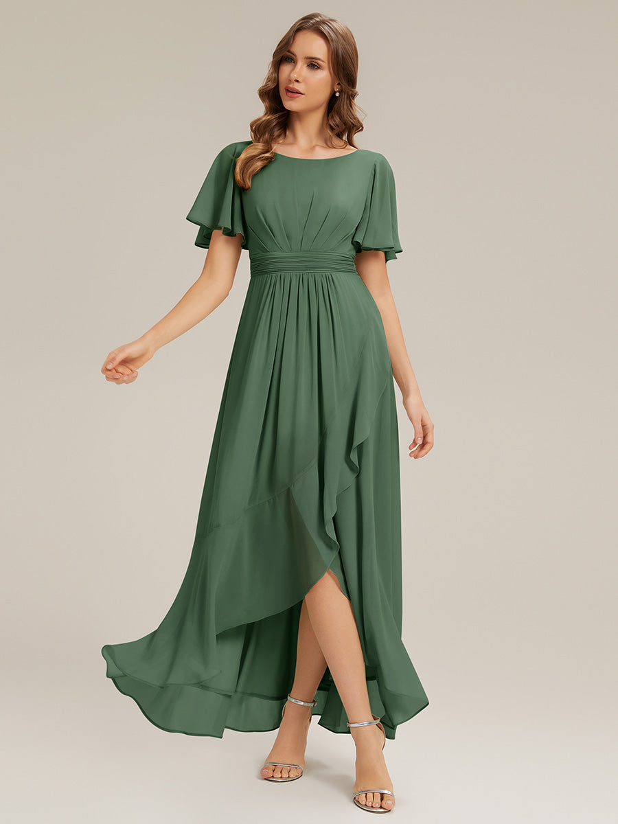 ever SAGE|High Low Ruched Chiffon Ruffle Sleeve Bridesmaid Dress
