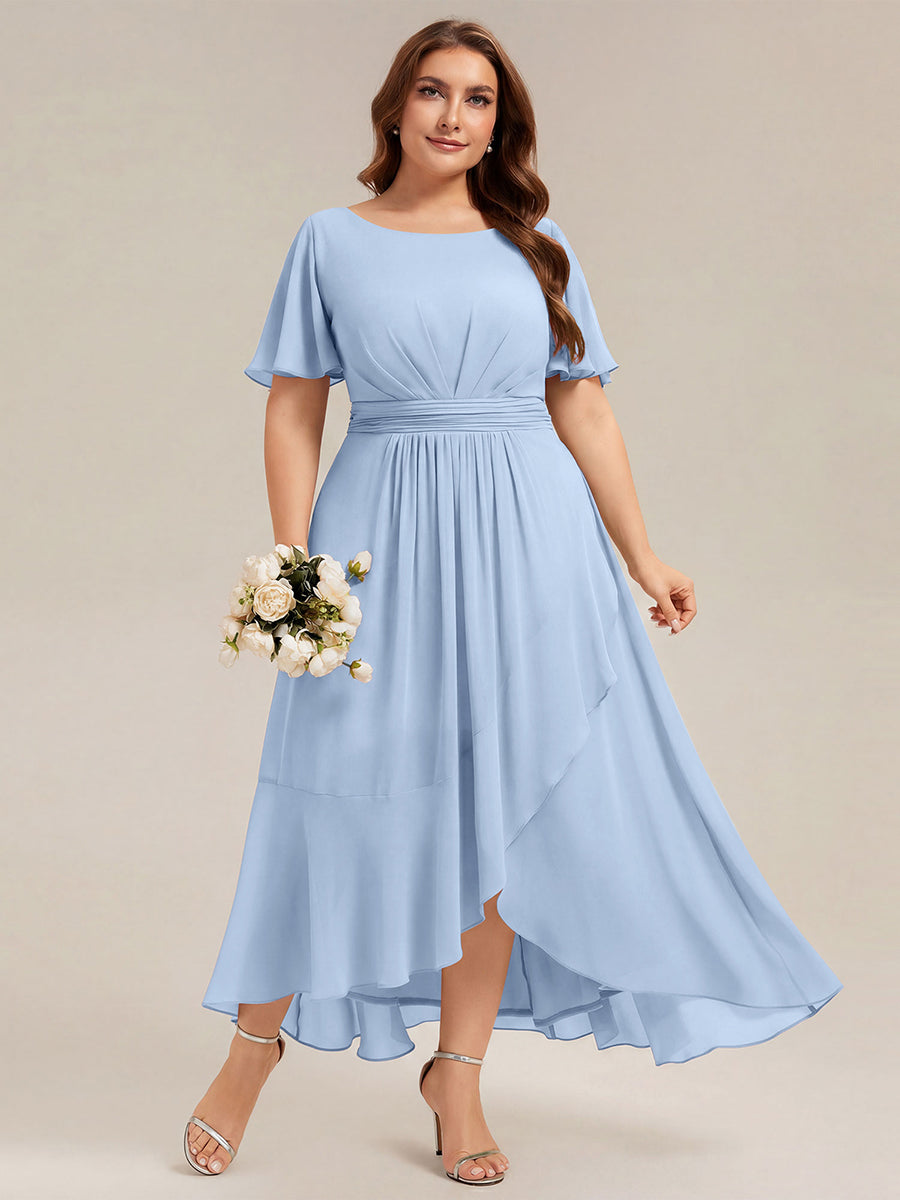 ever SAGE|High Low Ruched Chiffon Ruffle Sleeve Bridesmaid Dress