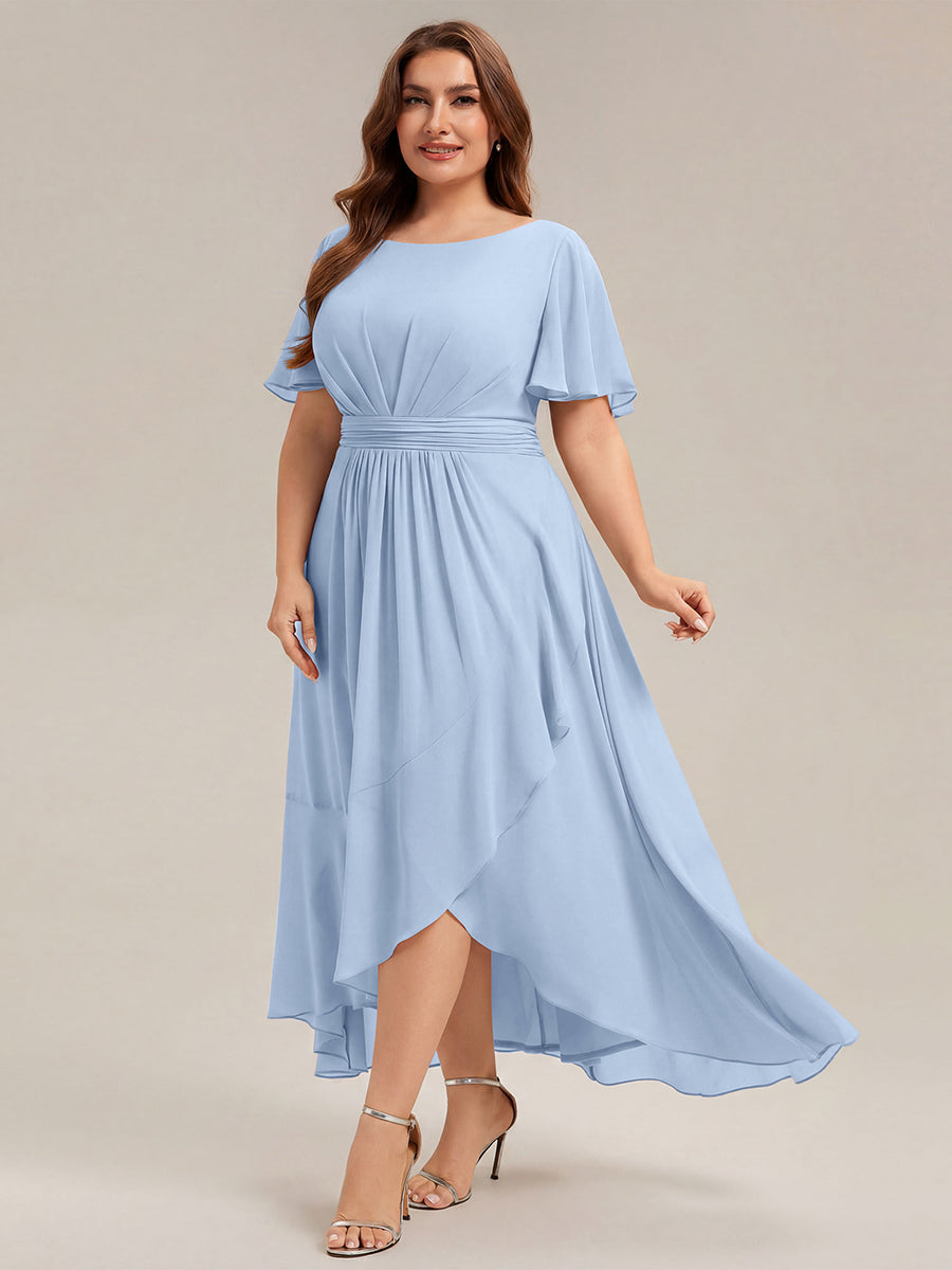 ever SAGE|High Low Ruched Chiffon Ruffle Sleeve Bridesmaid Dress
