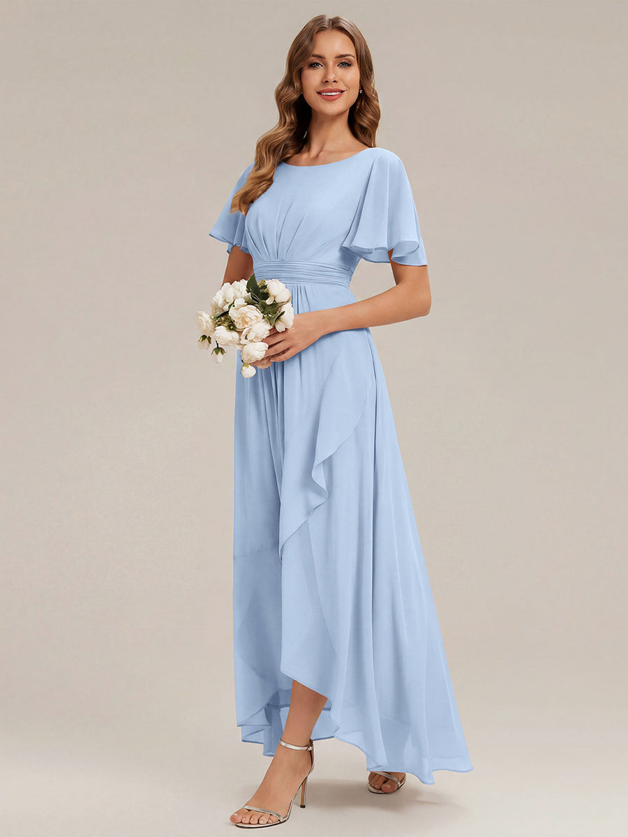 ever SAGE|Chiffon Ruffle Short Sleeve Wedding Guest Dress