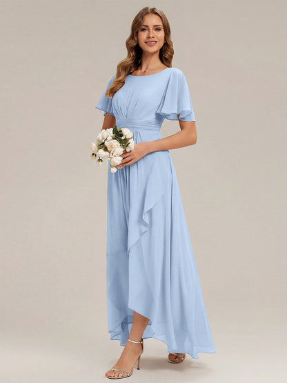 ever SAGE|Chiffon Ruffle Short Sleeve Wedding Guest Dress