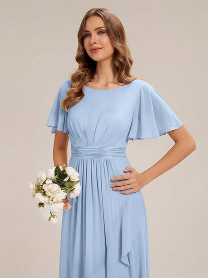 ever SAGE|High Low Ruched Chiffon Ruffle Sleeve Bridesmaid Dress