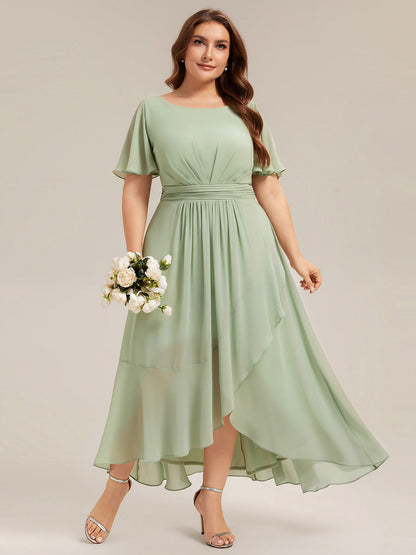 pretty SAGE|Plus Size High-Low Chiffon Wedding Guest Dress