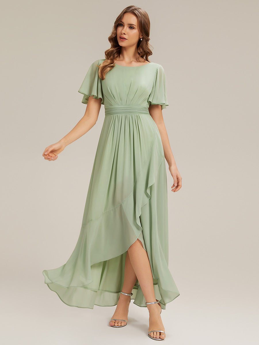 ever SAGE|Chiffon Ruffle Short Sleeve Wedding Guest Dress