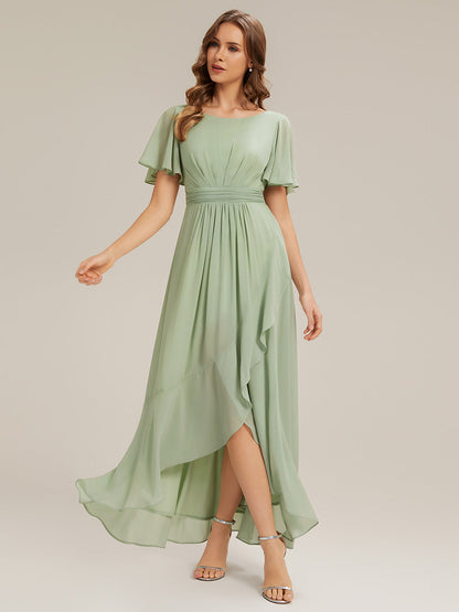 ever SAGE|Chiffon Ruffle Short Sleeve Wedding Guest Dress