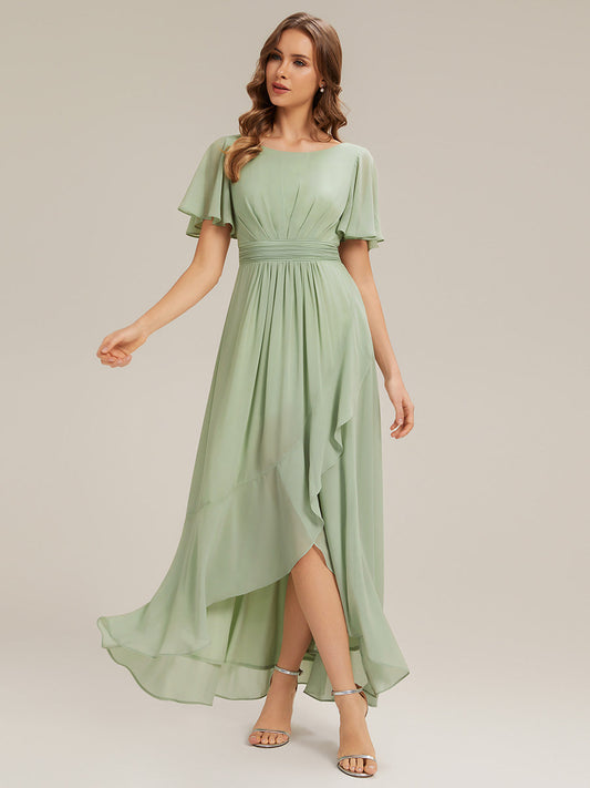 ever SAGE|Chiffon Ruffle Short Sleeve Wedding Guest Dress