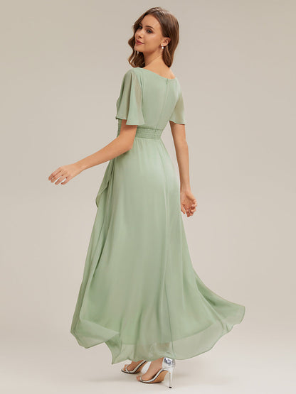 ever SAGE|High Low Ruched Chiffon Ruffle Sleeve Bridesmaid Dress