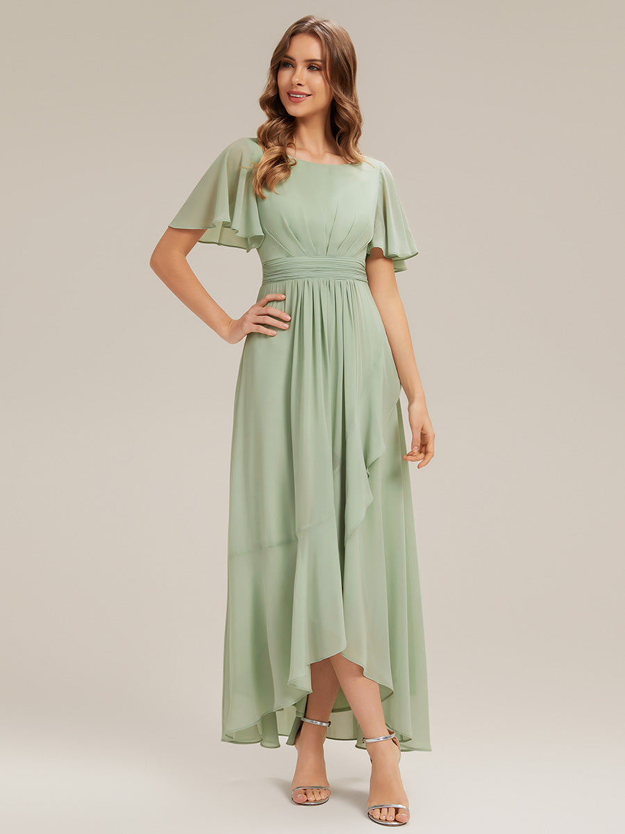 ever SAGE|High Low Ruched Chiffon Ruffle Sleeve Bridesmaid Dress