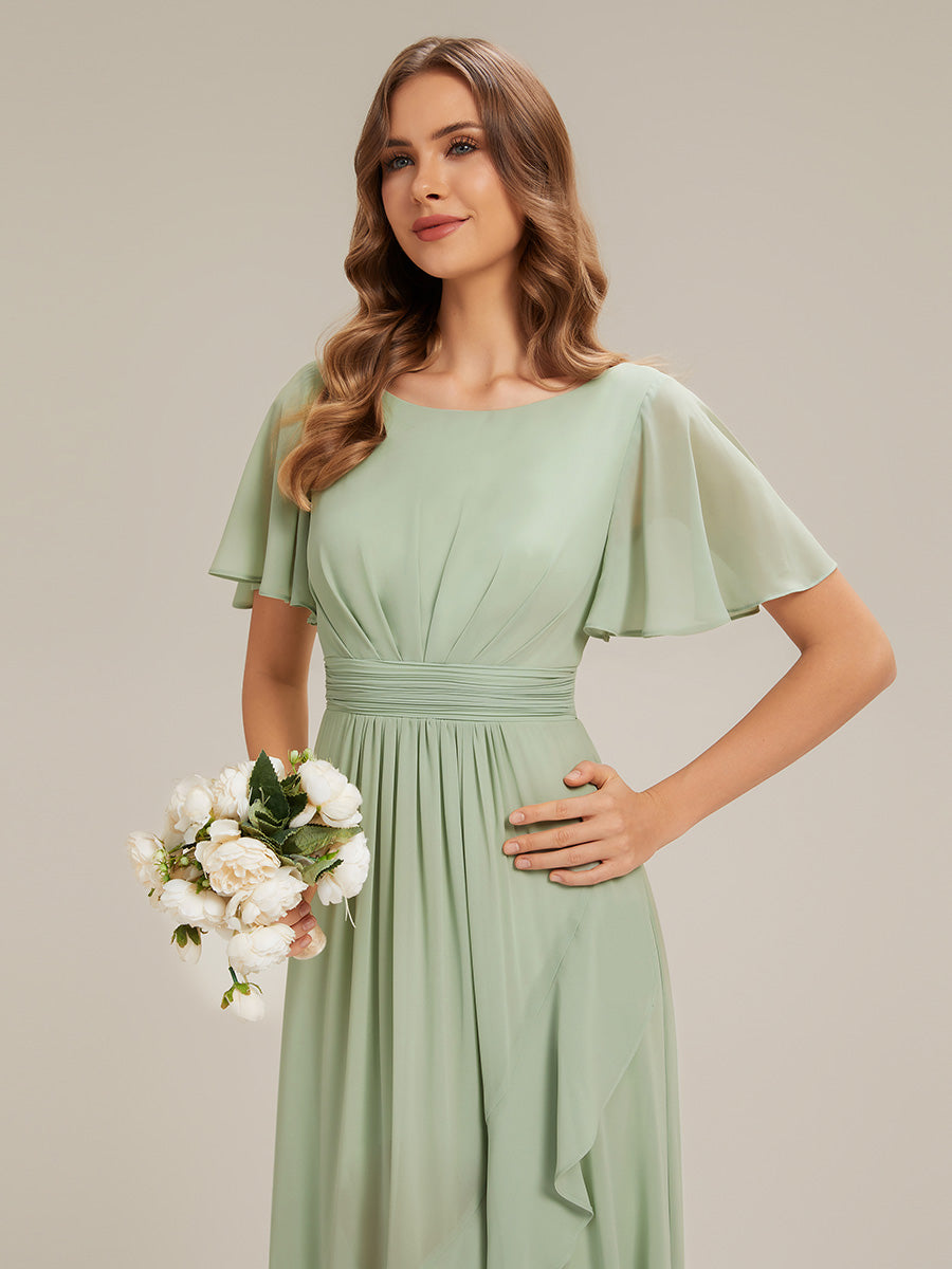 ever SAGE|High Low Ruched Chiffon Ruffle Sleeve Bridesmaid Dress