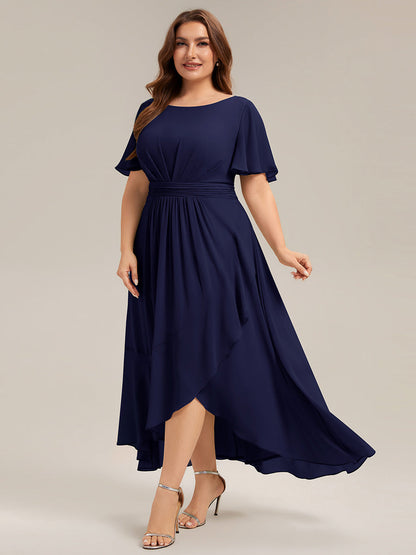ever SAGE|High Low Ruched Chiffon Ruffle Sleeve Bridesmaid Dress