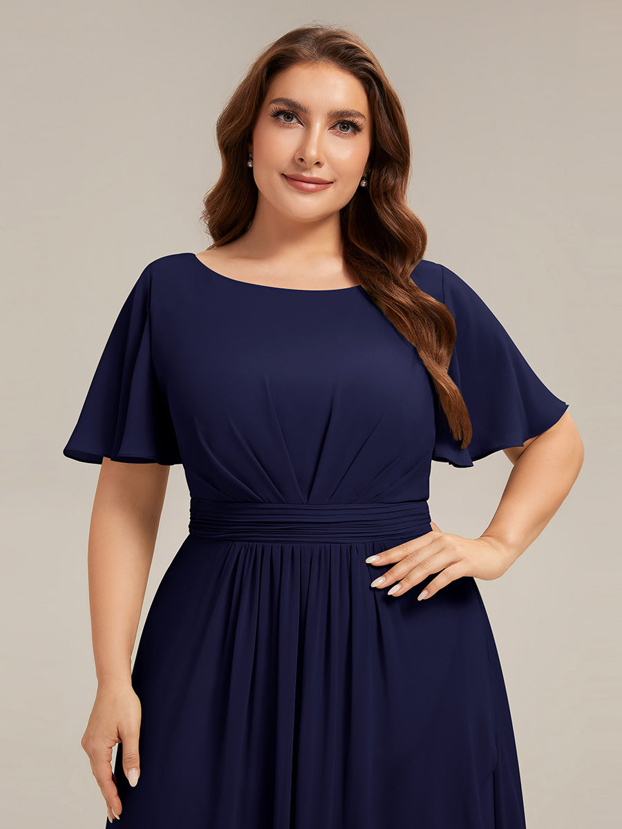 ever SAGE|High Low Ruched Chiffon Ruffle Sleeve Bridesmaid Dress