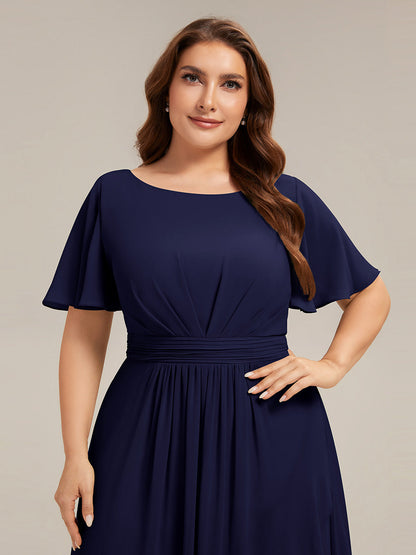 ever SAGE|High Low Ruched Chiffon Ruffle Sleeve Bridesmaid Dress