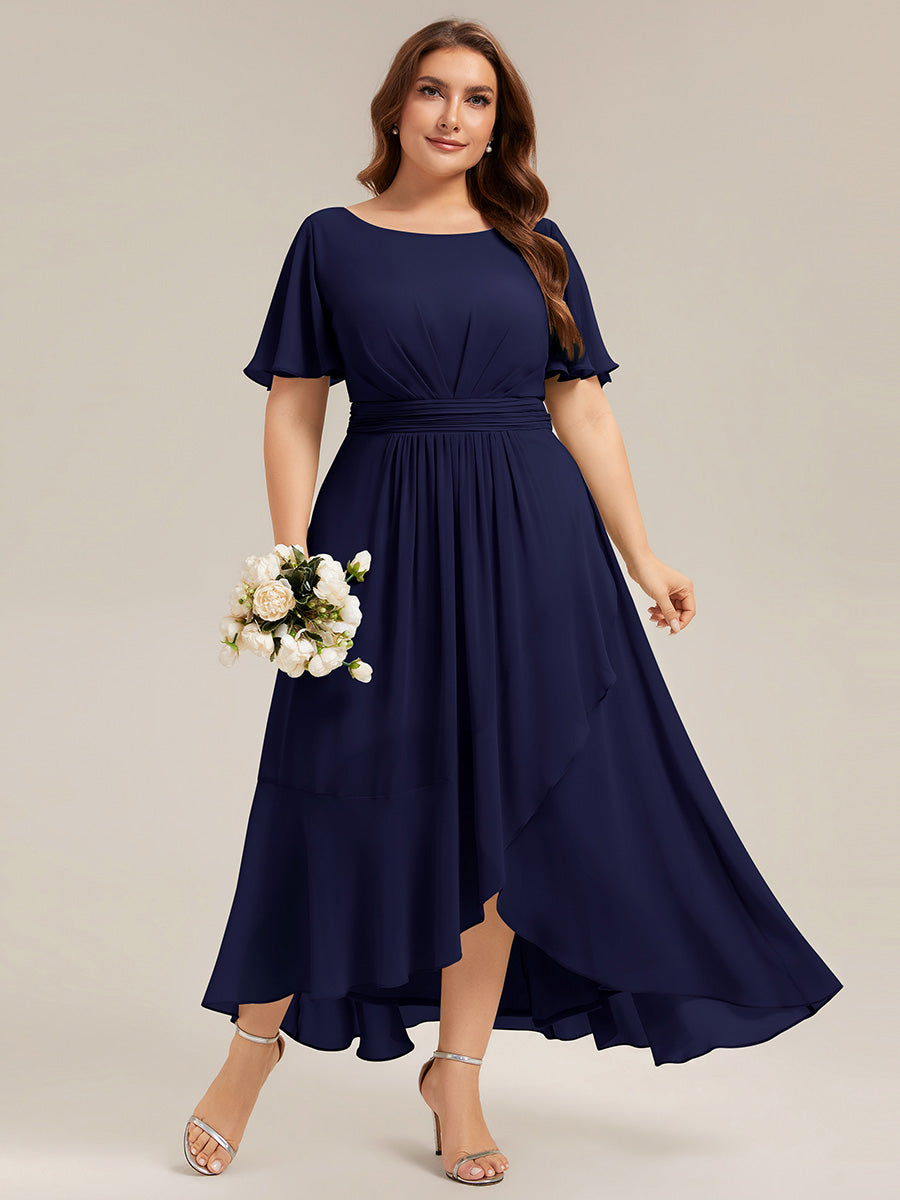 ever SAGE|High Low Ruched Chiffon Ruffle Sleeve Bridesmaid Dress