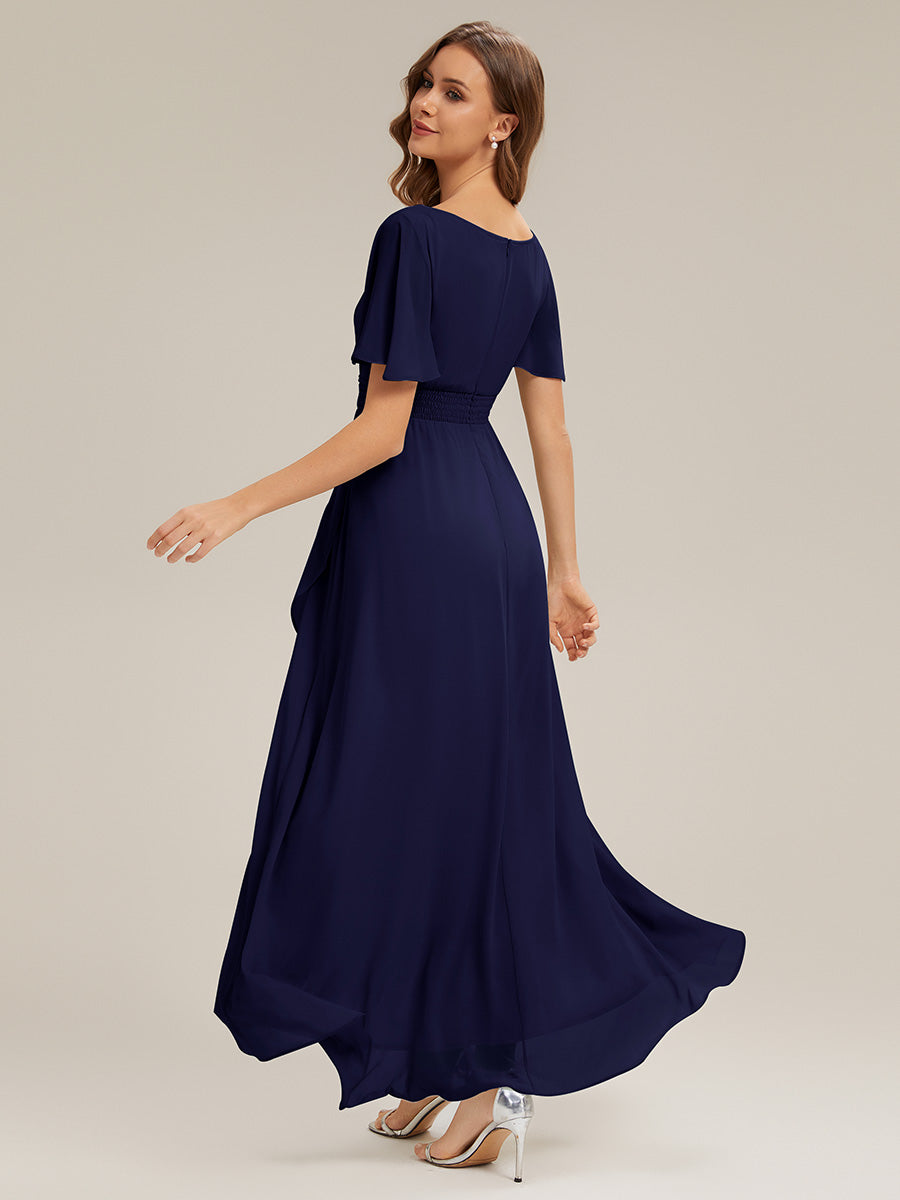 ever SAGE|High Low Ruched Chiffon Ruffle Sleeve Bridesmaid Dress