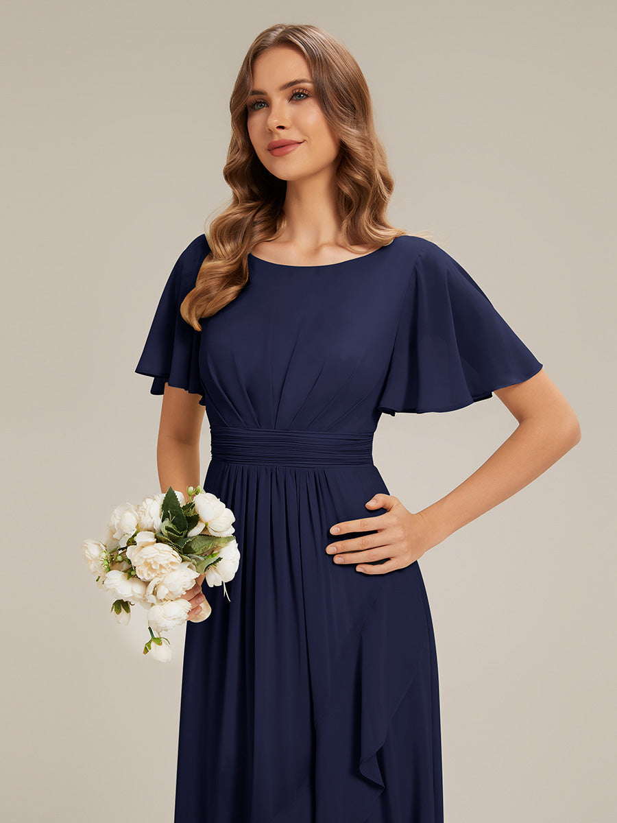 ever SAGE|Chiffon Ruffle Short Sleeve Wedding Guest Dress