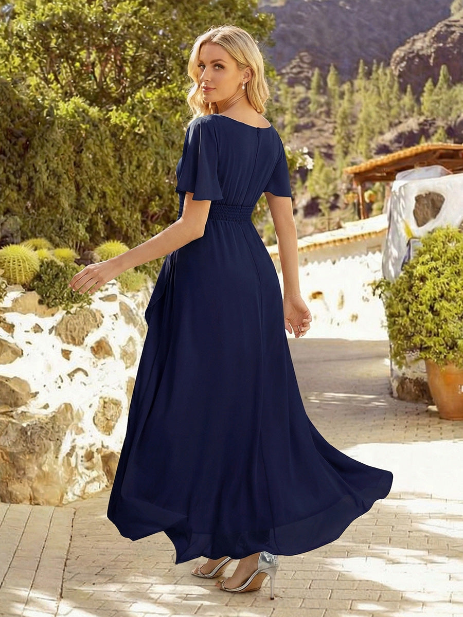 ever SAGE|Chiffon Ruffle Short Sleeve Wedding Guest Dress