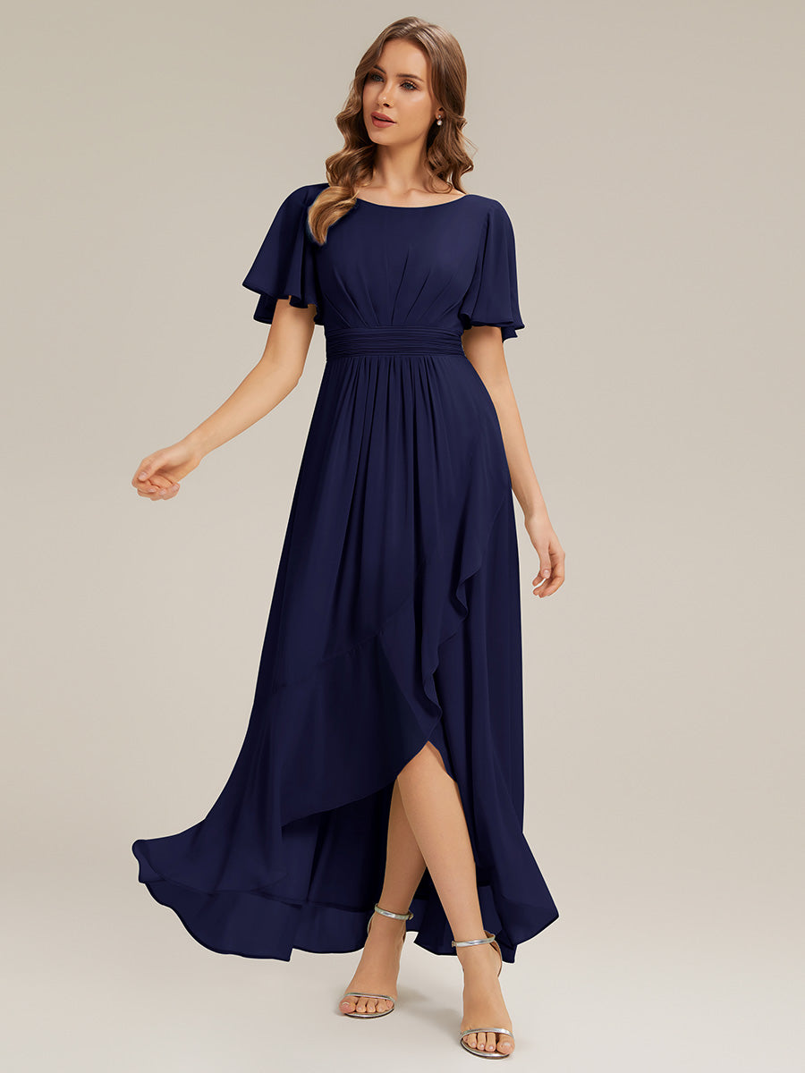 ever SAGE|High Low Ruched Chiffon Ruffle Sleeve Bridesmaid Dress